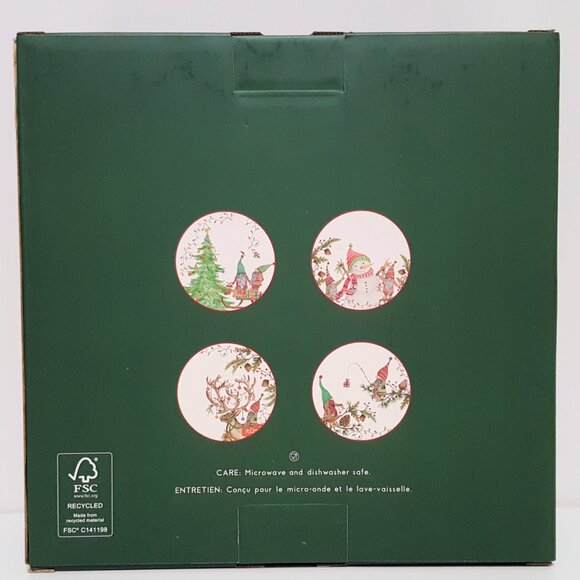 NEW Pottery Barn Set of 4 Forest Gnome Christmas Spirit Salad Plates 9.5" NIB - Picture 8 of 8